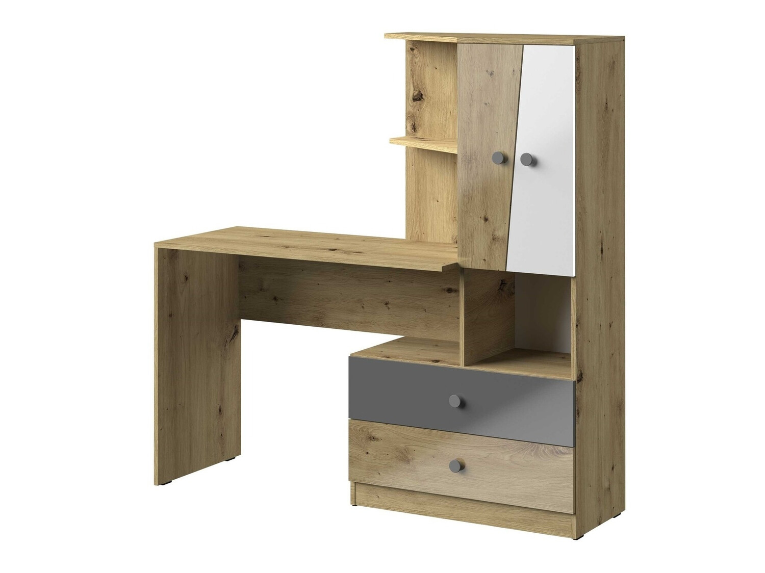 Bürotisch Mirelbu 110 (Artisan-Eiche + Weiss glänzend + Glanzgrau)