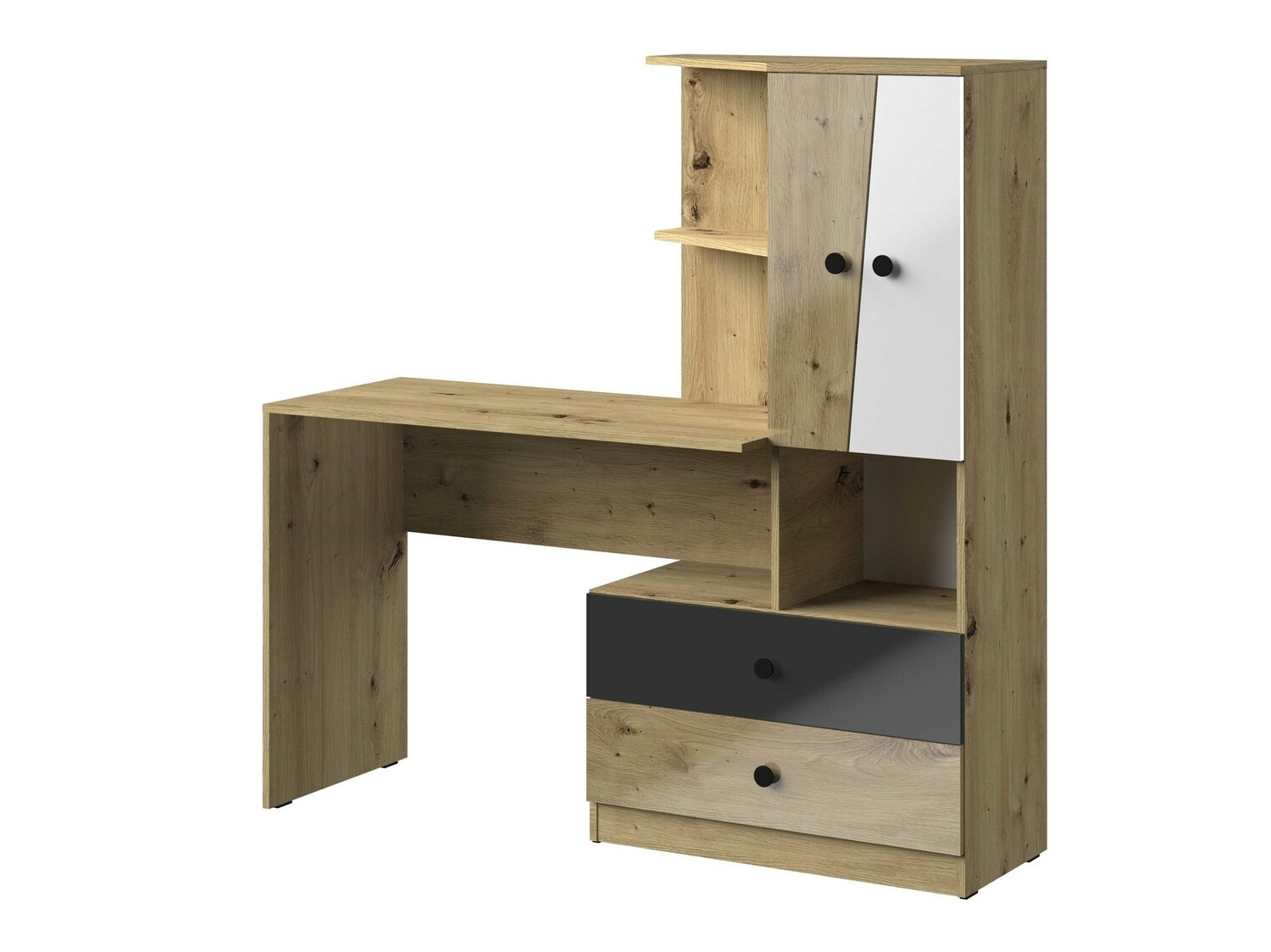 Bürotisch Mirelbu 110 (Artisan-Eiche + Weiss glänzend + Schwarz glänzend)