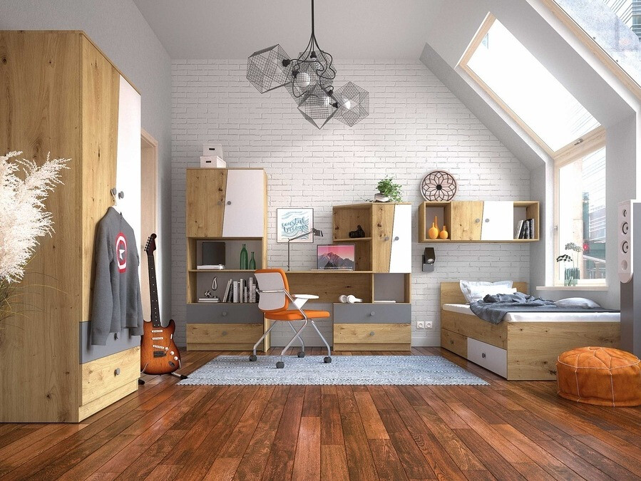 Bürotisch Mirelbu 110 (Artisan-Eiche + Weiss glänzend)