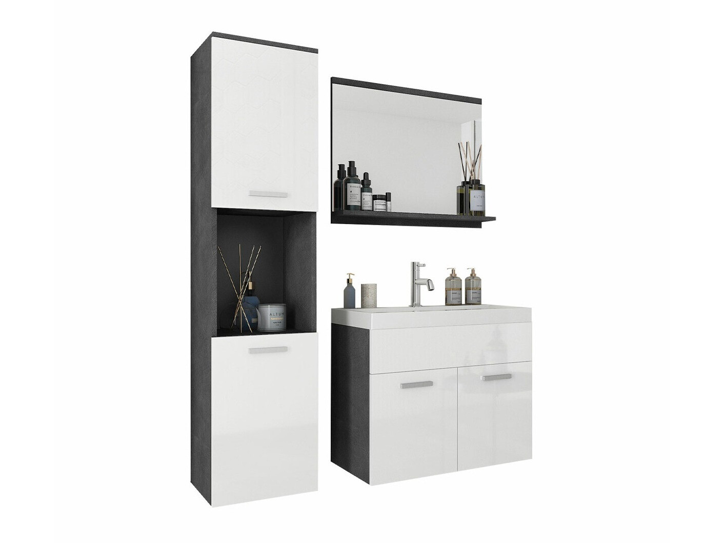 Badezimmer-Set Sarasota 122 (Matera grau + Weiss glänzend)