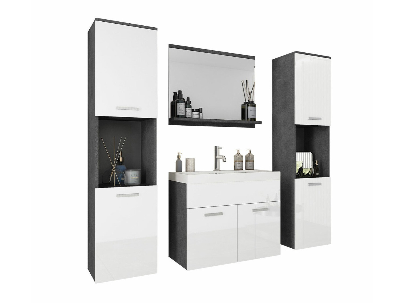 Badezimmer-Set Sarasota 123 (Matera grau + Weiss glänzend)