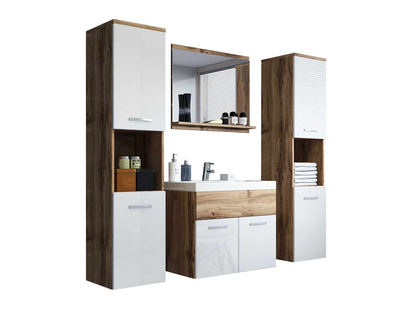 Badezimmer-Set Sarasota 123 (Wotan Eiche + Weiss glänzend)