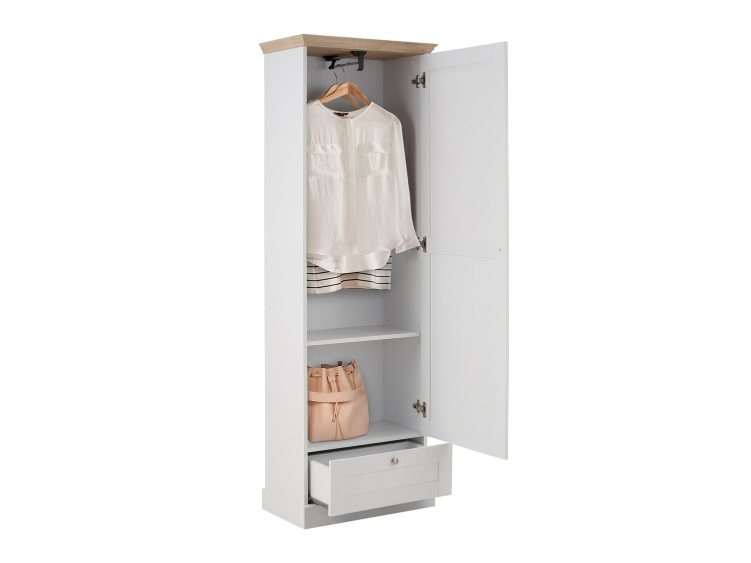 Kleiderschrank Lirveri 100 (Weiss + Eiche hell)
