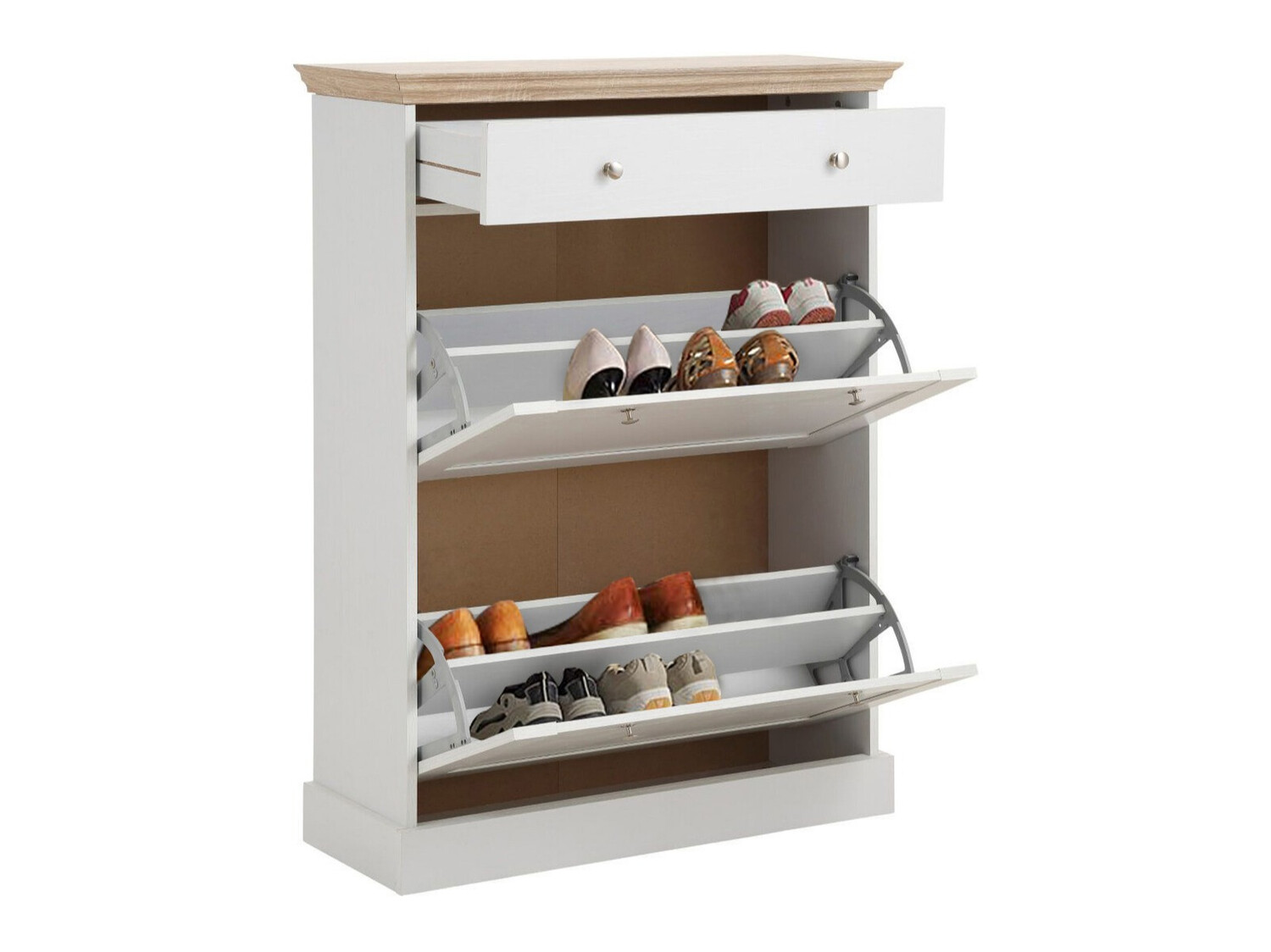 Schuhschrank Lirveri 105 (Weiss + Eichenholzoptik hell)