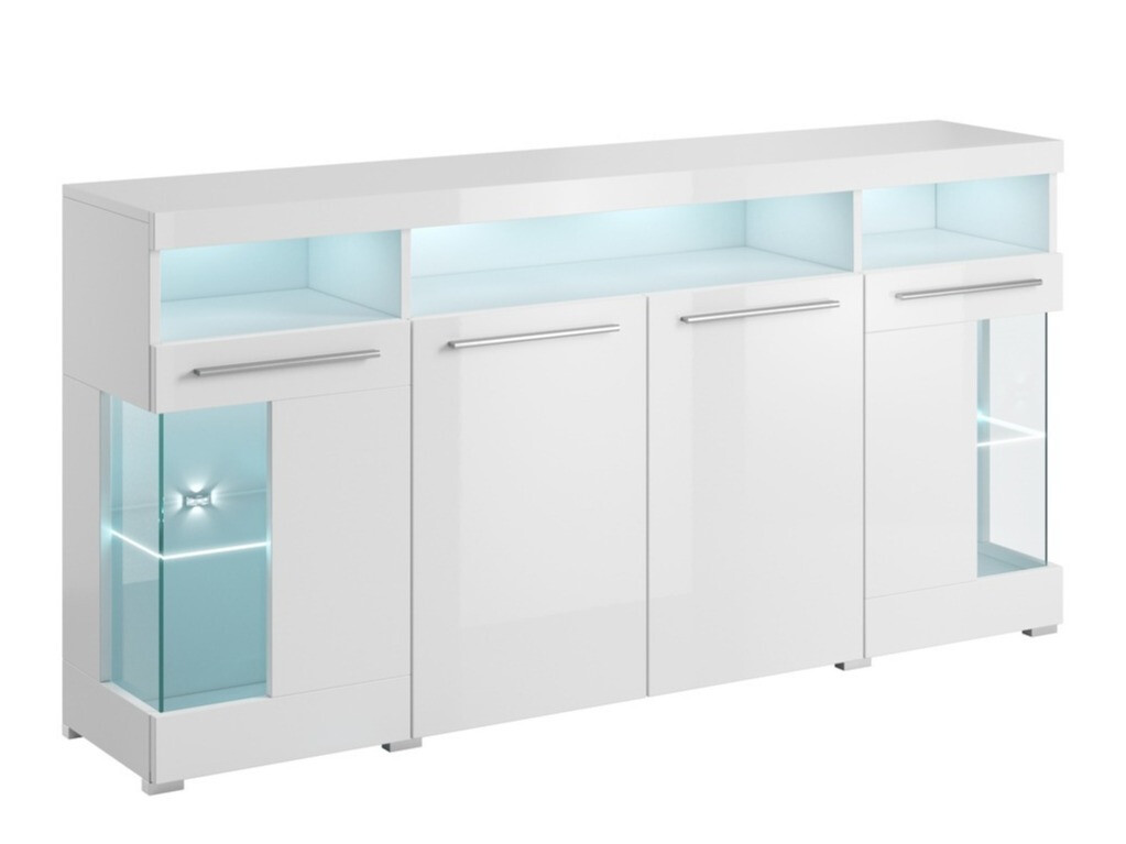 Sideboard Torvire 113 (Weiss + Weiss glänzend)