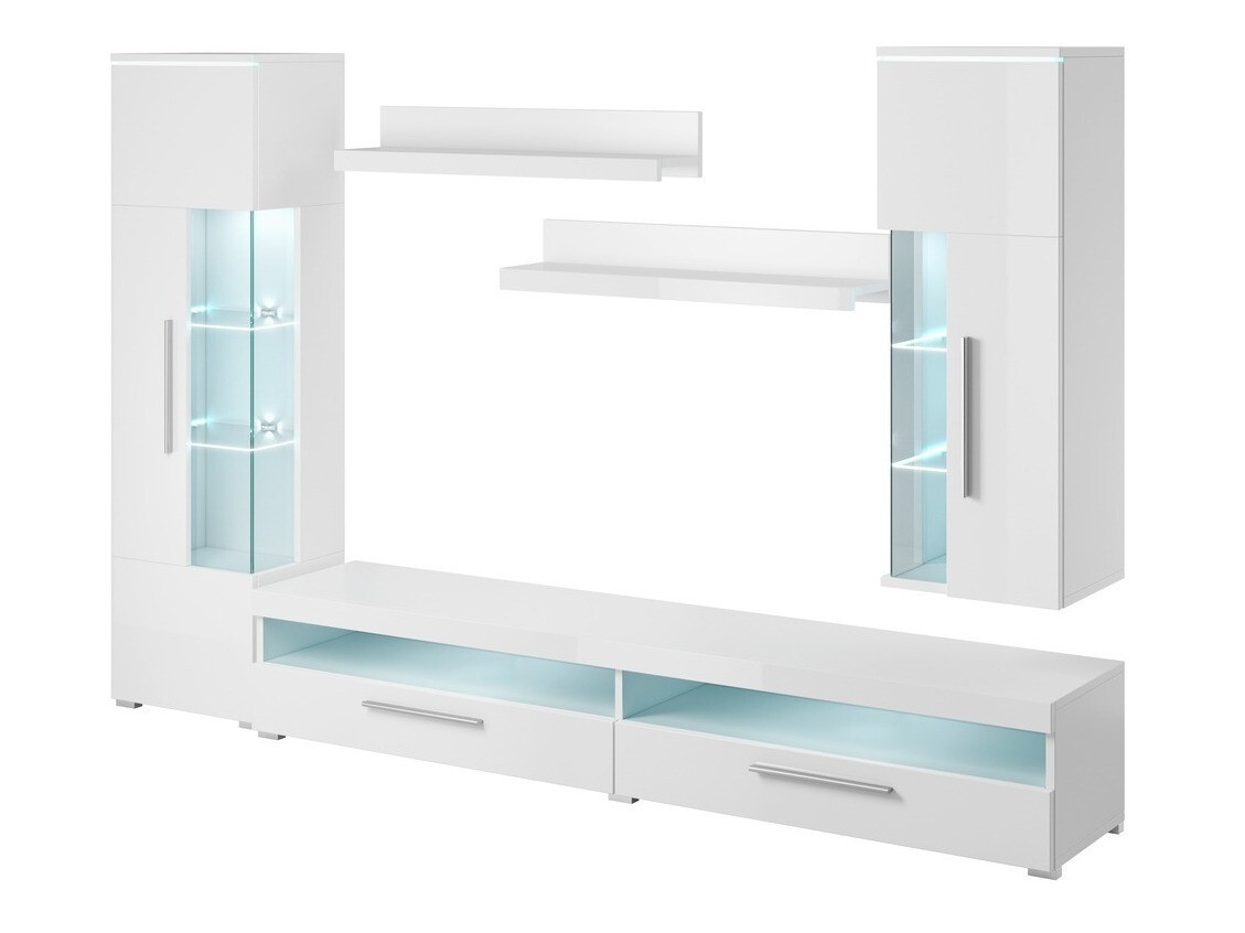Wohnzimmer-Set Torvire 108 (Weiss + Weiss glänzend)