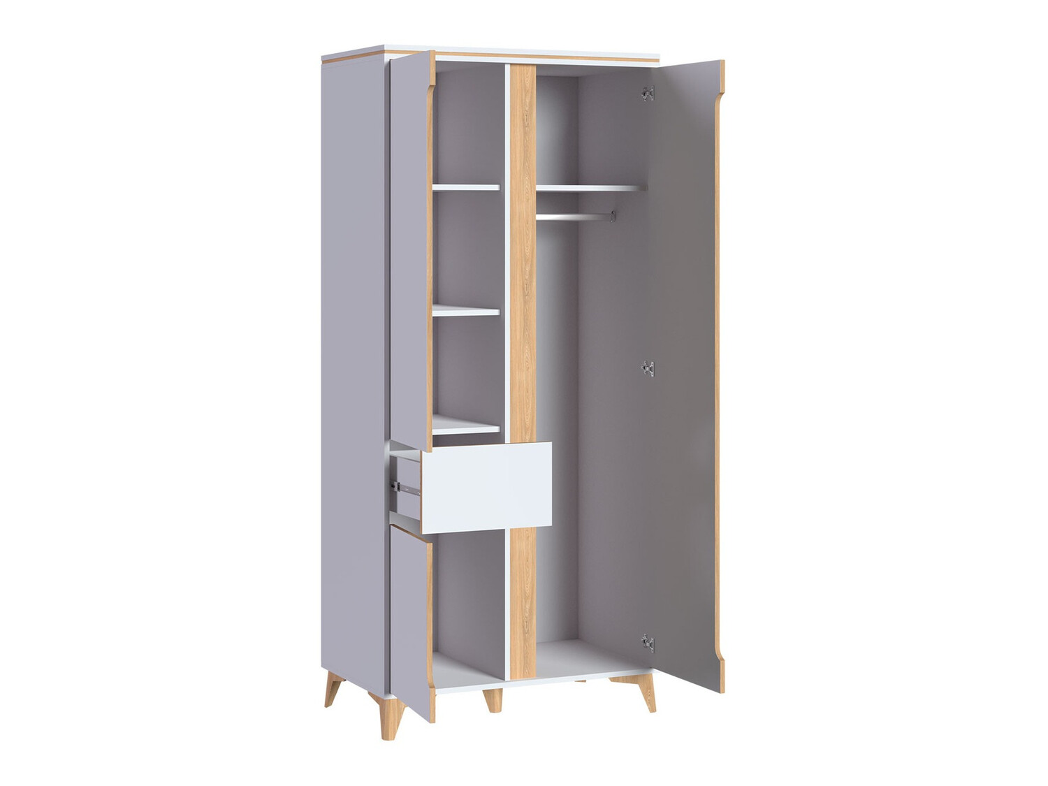 Kleiderschrank Ogden H100 (Weiss + Helles Holz)