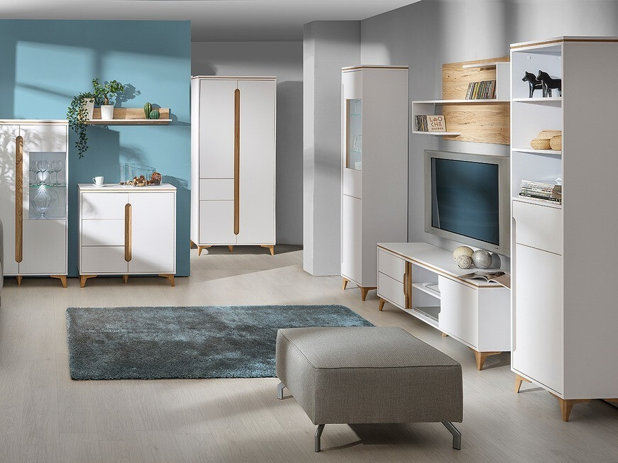 Kleiderschrank Ogden H100 (Weiss + Helles Holz)