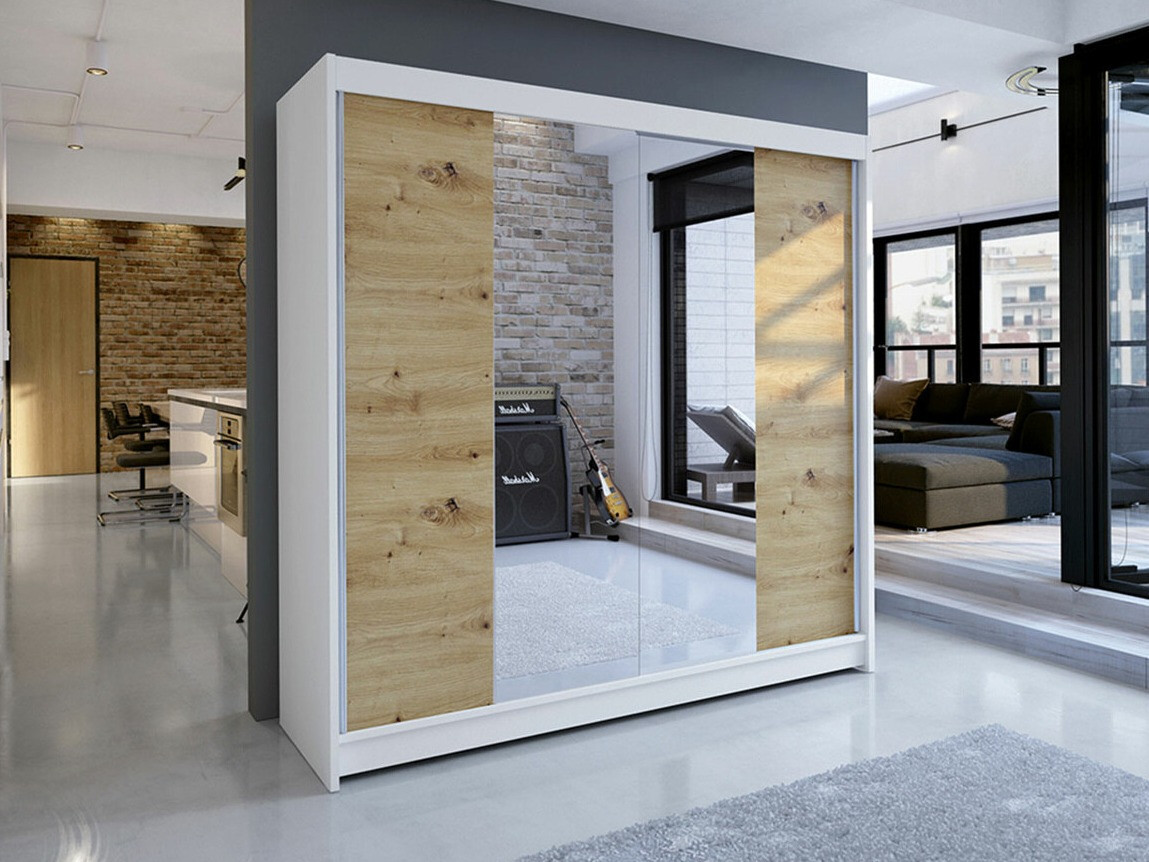 Kleiderschrank Closico 138 (Weiss + Artisan Eichenholzoptik)