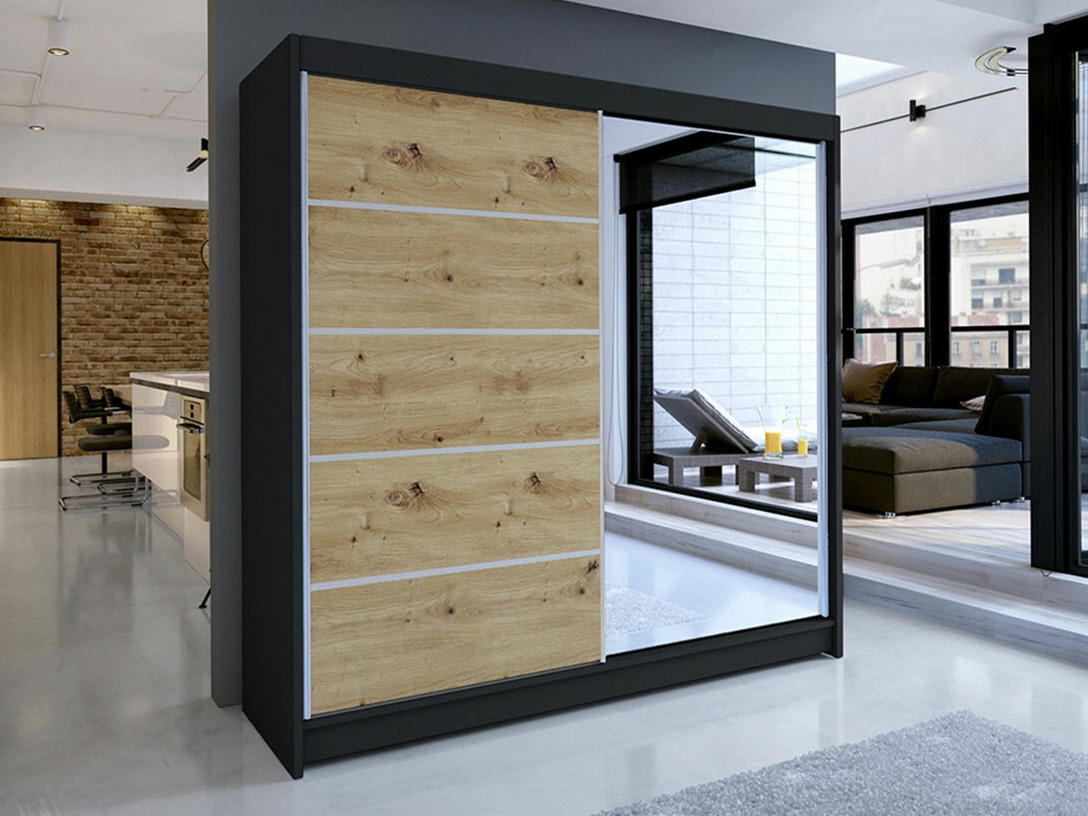 Kleiderschrank Closico 142 (Schwarz + Artisan Eichenholzoptik)