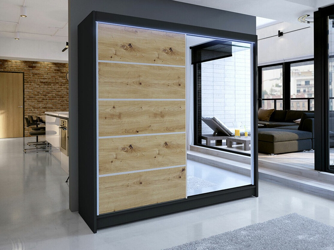 Kleiderschrank Closico 142 (Schwarz + Artisan Eichenholzoptik)