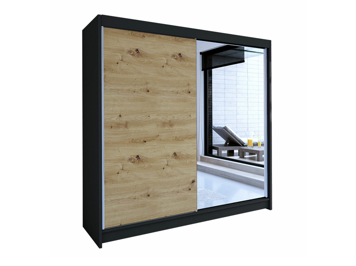 Kleiderschrank Closico Cavaris I (Schwarz + Artisan Eichenholzoptik)