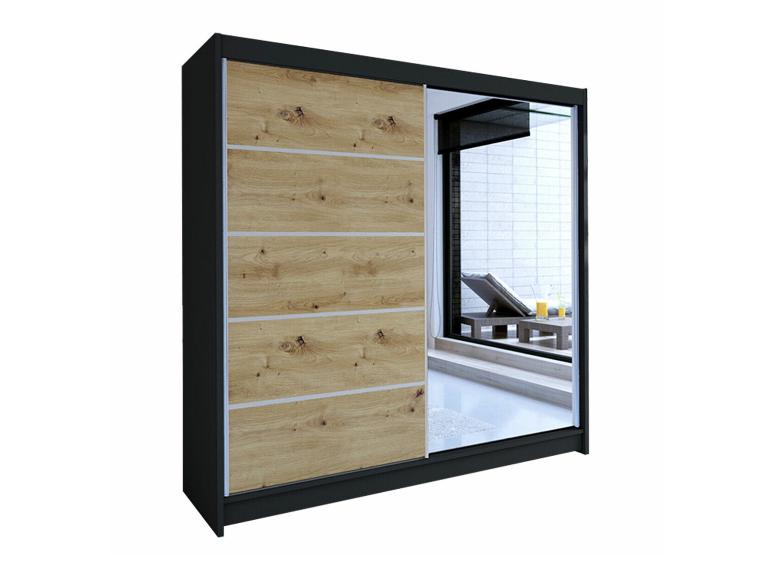 Kleiderschrank Closico Cavaris III (Schwarz + Artisan Eichenholzoptik)