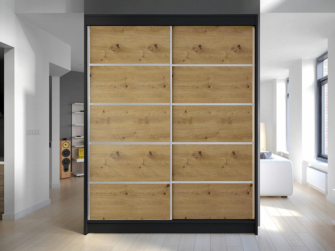Kleiderschrank Closico Vastor IV (Schwarz + Artisan Eichenholzoptik)