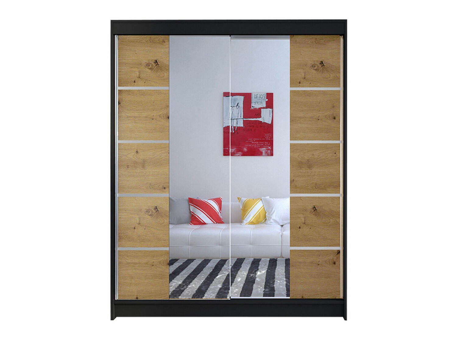 Kleiderschrank Closico Vastor V (Schwarz + Artisan Eichenholzoptik)