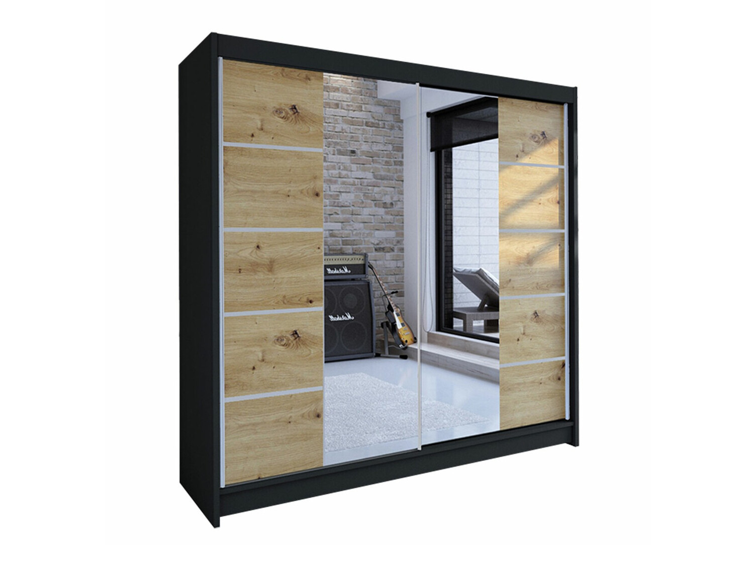 Kleiderschrank Closico Cavaris V (Schwarz + Artisan Eichenholzoptik)