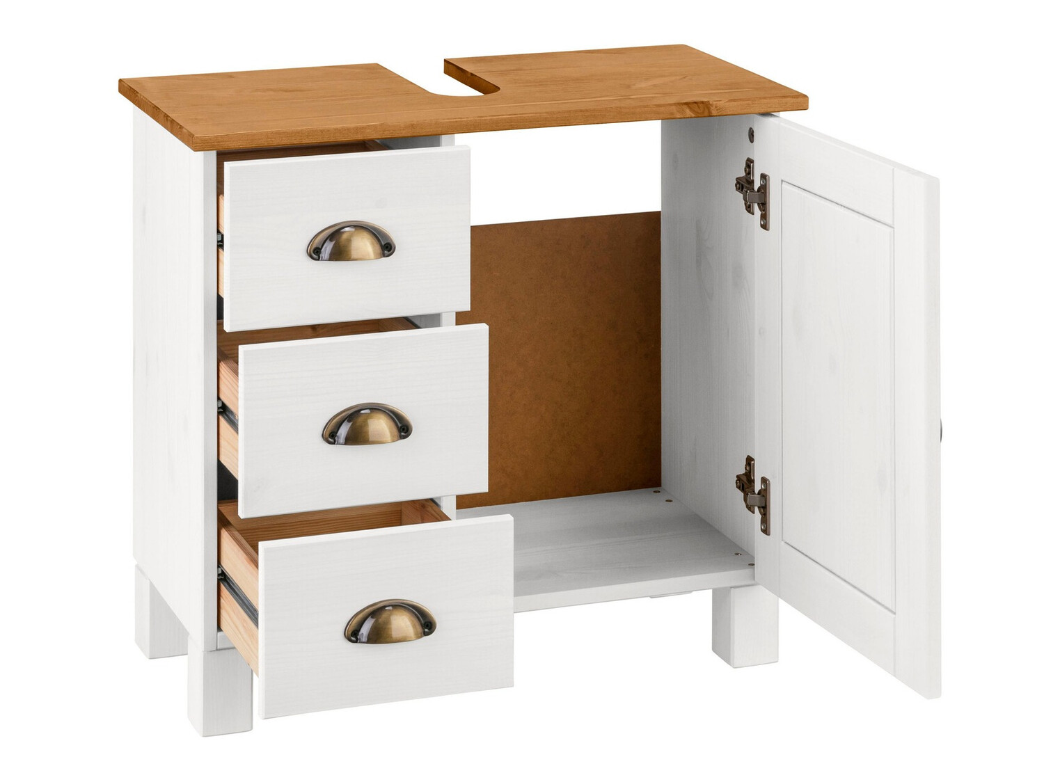 Stehender Badezimmerschrank für ein Waschbecken Serelbu 101 (Weiss + Hellbraun)