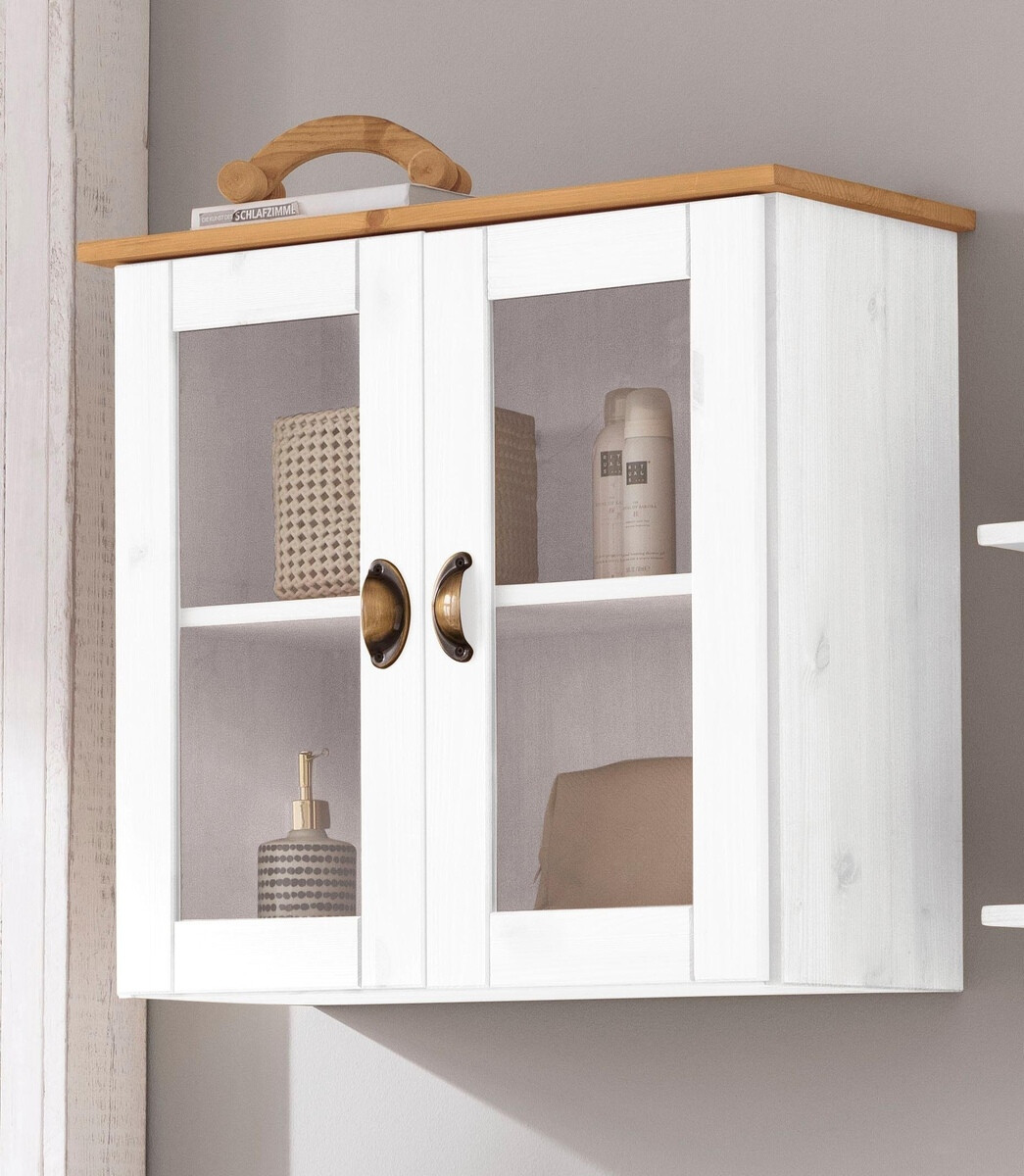 Wandhängeschrank für Badezimmer Serelbu 102 (Weiss + Hellbraun)