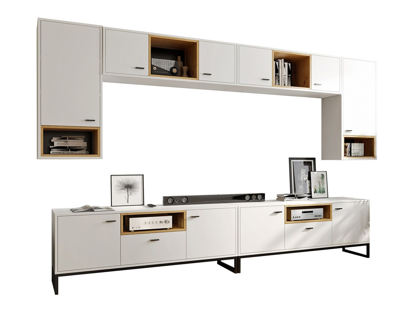 Wohnzimmer-Sets Baltesi 113 (Weiss + Artisan Eichenholzoptik)