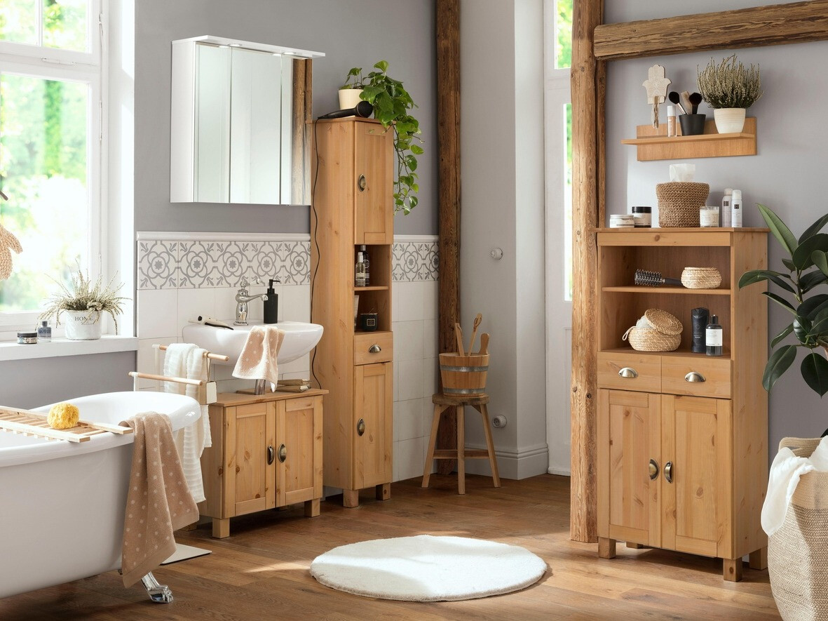 Stehender Badezimmerschrank Serelbu 107 (Hellbraun)