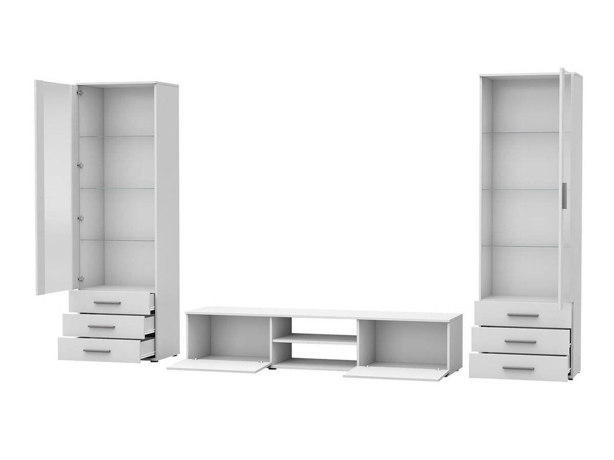 Wohnzimmer-Set Tornola 109 (Weiss + Weiss glänzend)