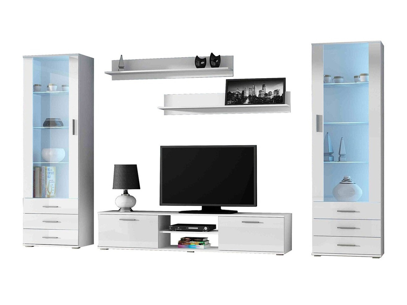 Wohnzimmer-Sets Tornola 109 (Weiss + Weiss glänzend)