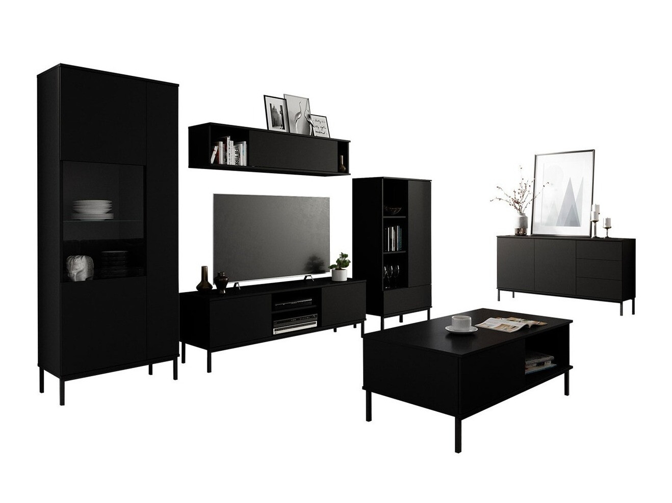Wohnzimmer-Set Lomsore 107 (Schwarz)