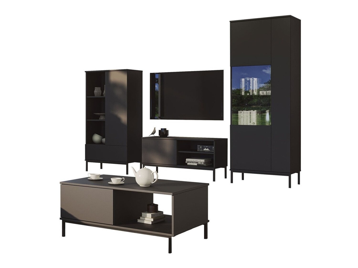 Wohnzimmer-Set Lomsore 109 (Schwarz)