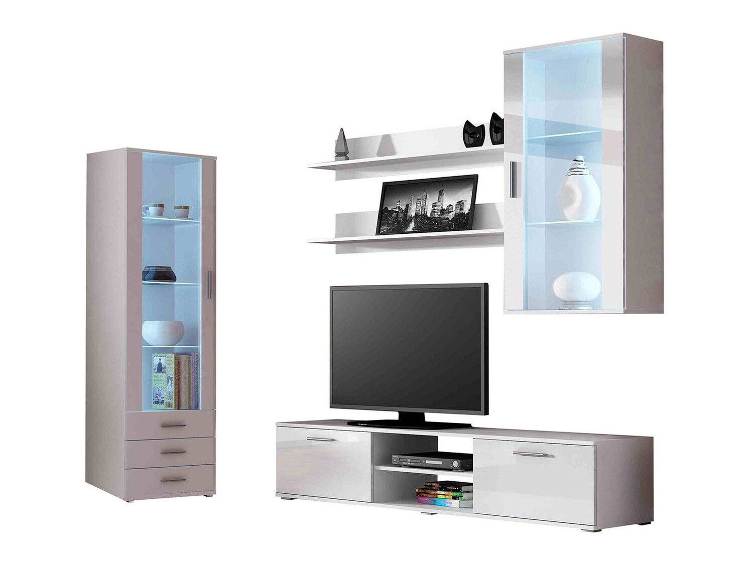 Wohnzimmer-Set Tornola 114 (Weiss + Weiss glänzend)