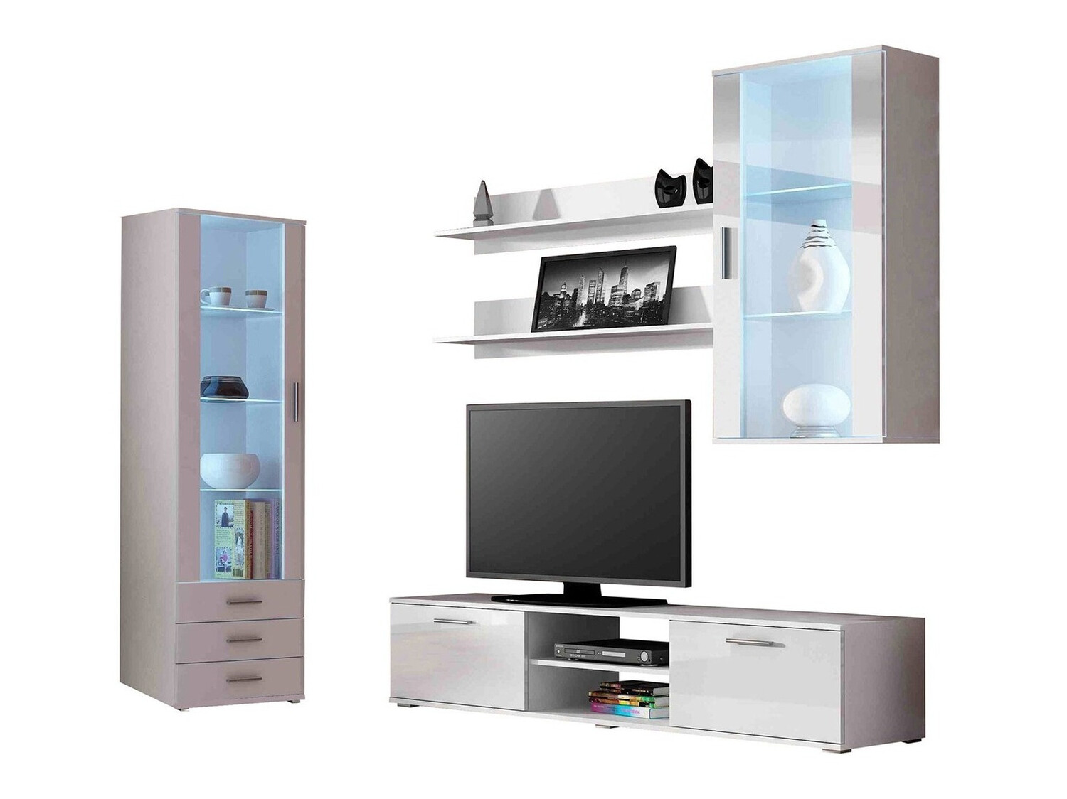 Wohnzimmer-Set Tornola 114 (Weiss + Weiss glänzend)