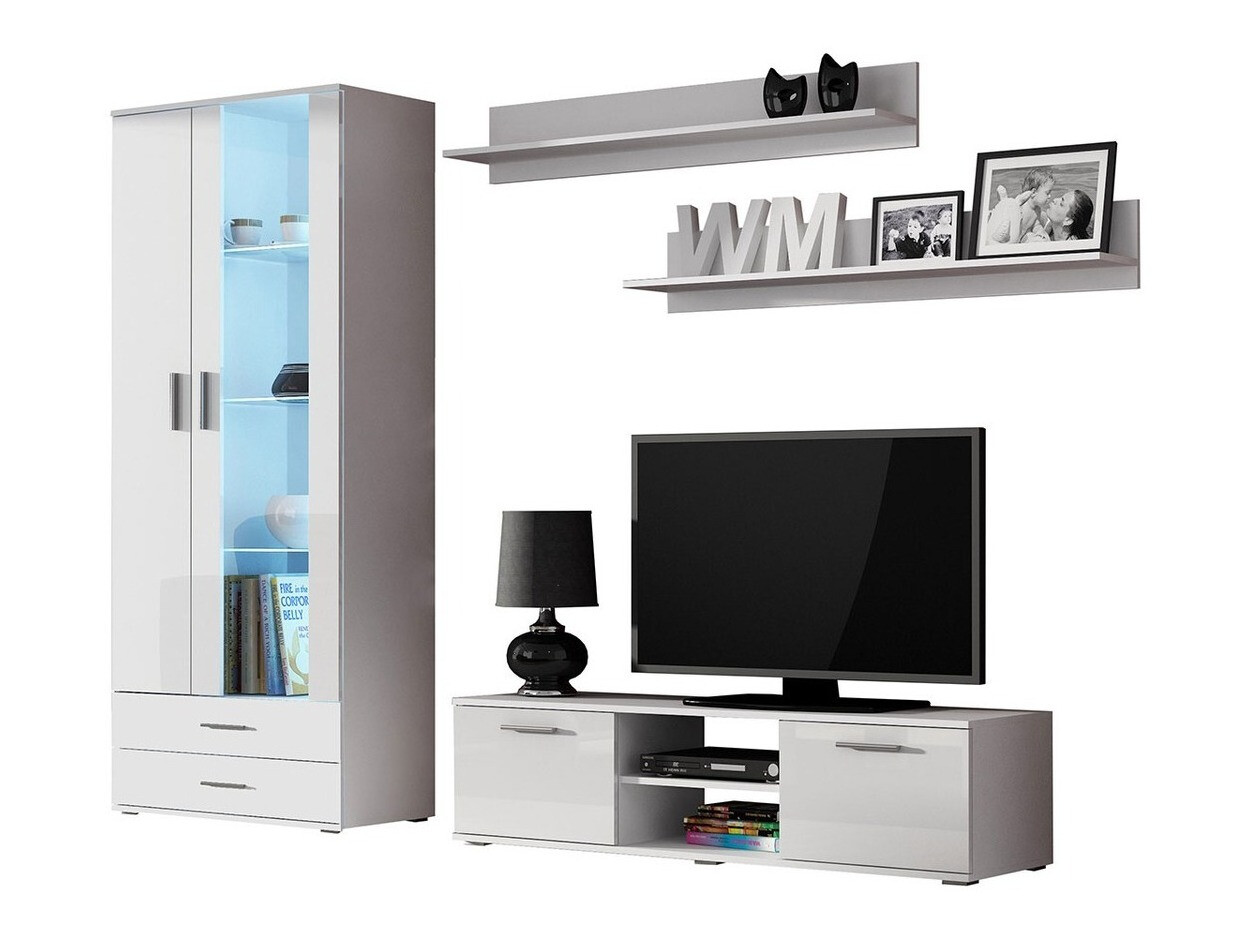 Wohnzimmer-Set Tornola 117 (Weiss + Weiss glänzend)