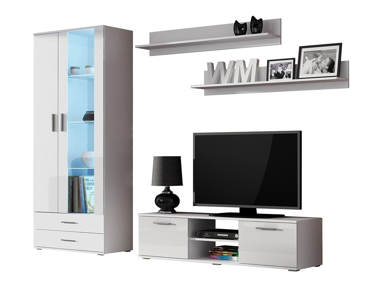 Wohnzimmer-Set Tornola 117 (Weiss + Weiss glänzend)