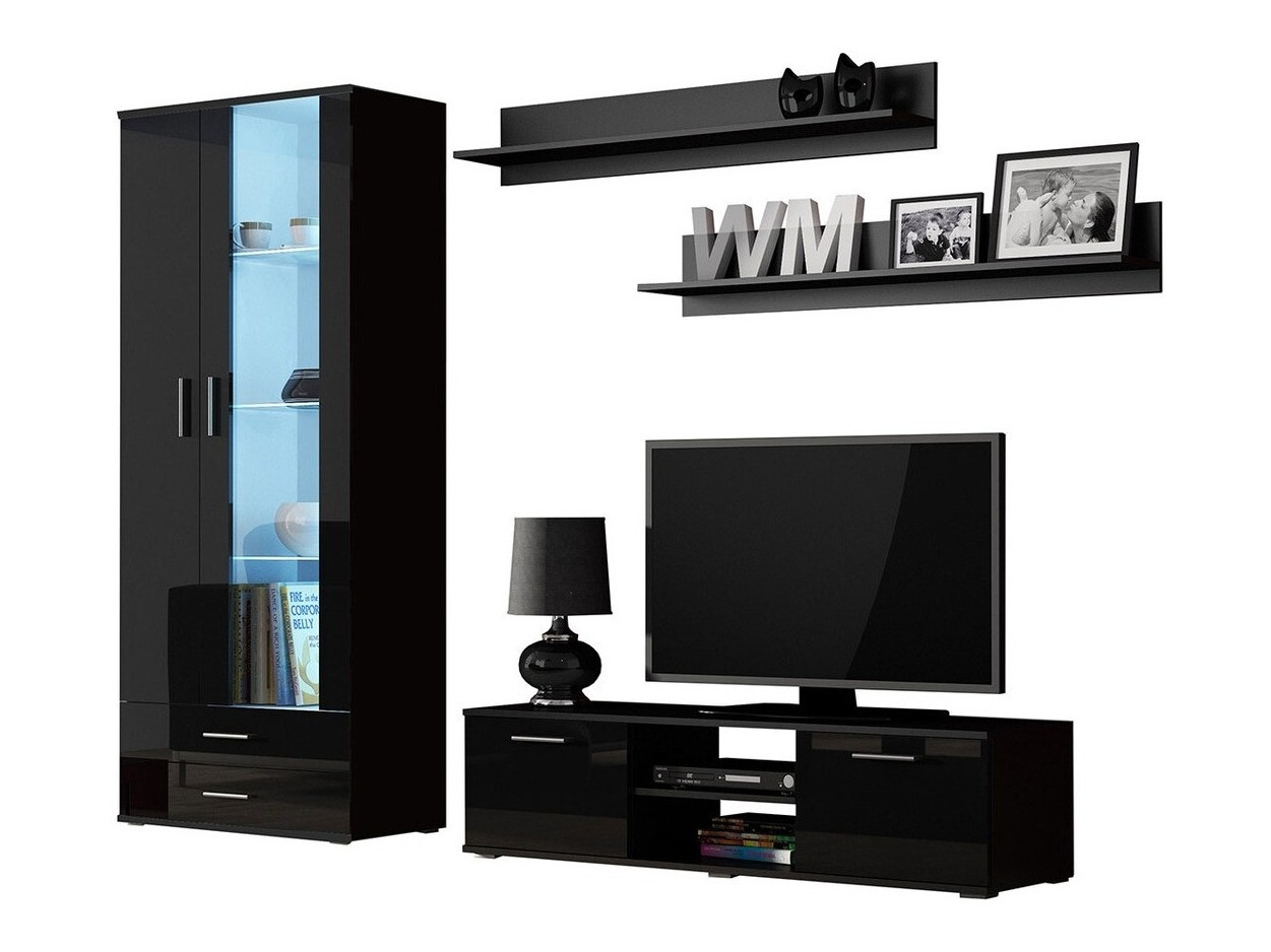 Wohnzimmer-Sets Tornola 117 (Schwarz + Schwarz glänzend)