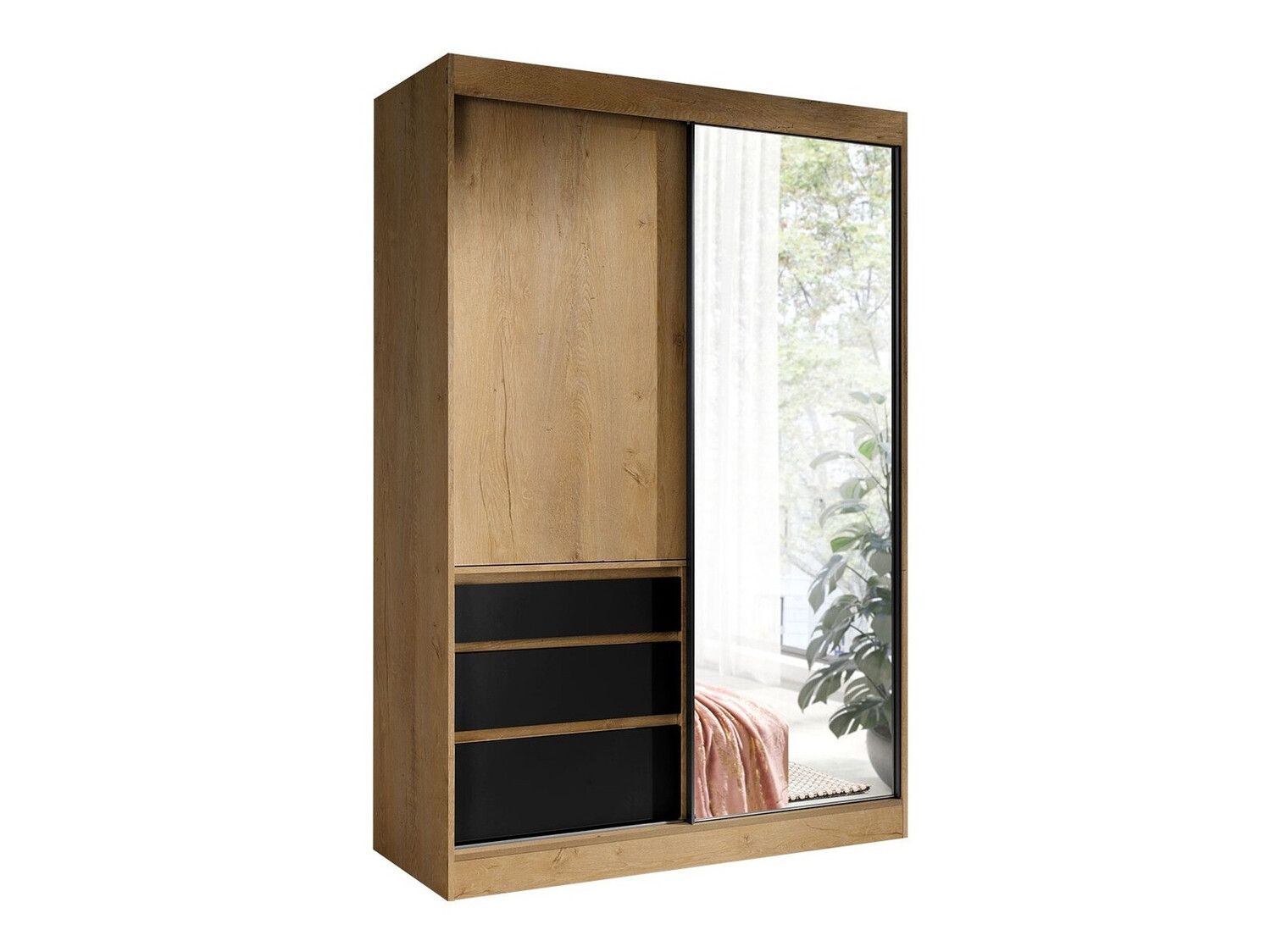 Kleiderschrank Toledo 115 (Lefkas-Eiche + Mattschwarz)