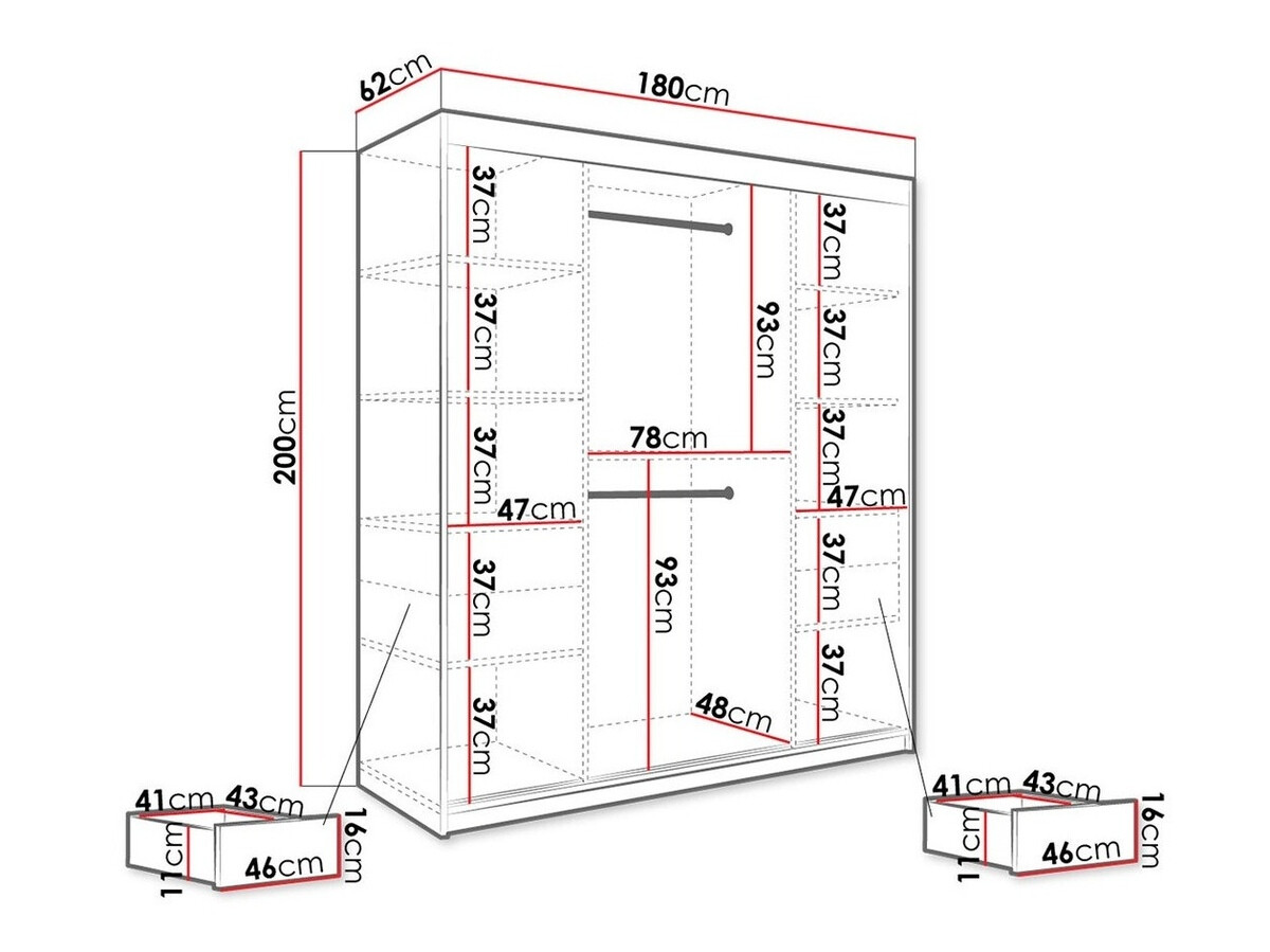 Kleiderschrank Hartford 261 (Mattschwarz + Weisser Marmor)