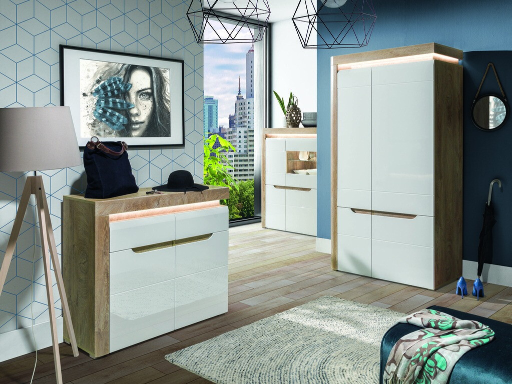 Sideboard Revelmi 104 (Eichenholzoptik + Weiss glänzend)