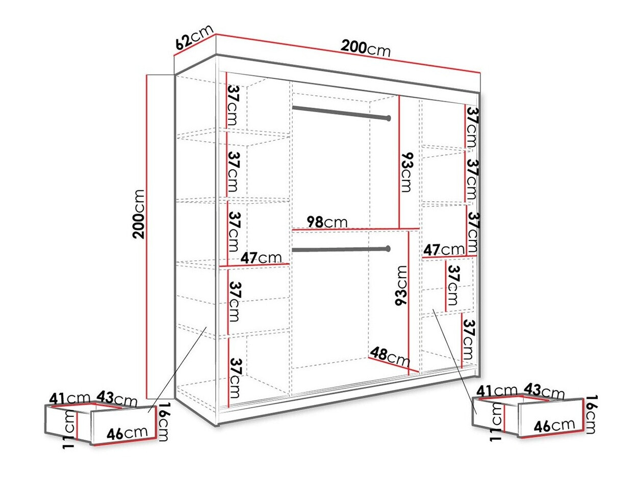 Kleiderschrank Hartford 250 (Mattschwarz + Schwarzer Marmor)