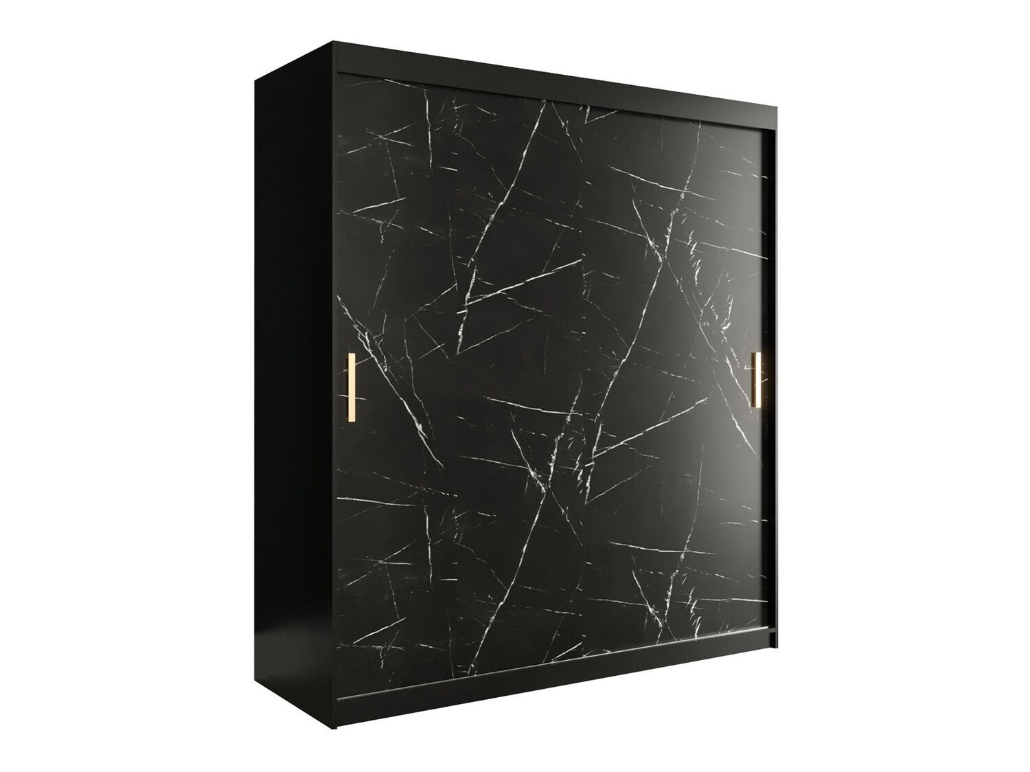 Kleiderschrank Hartford 249 (Mattschwarz + Schwarzer Marmor)