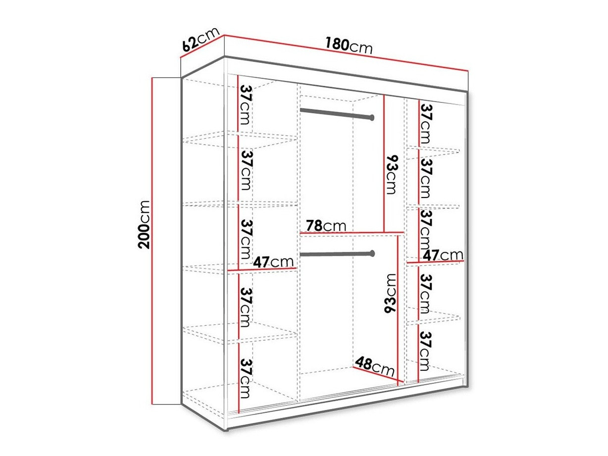 Kleiderschrank Hartford 249 (Mattschwarz + Schwarzer Marmor)