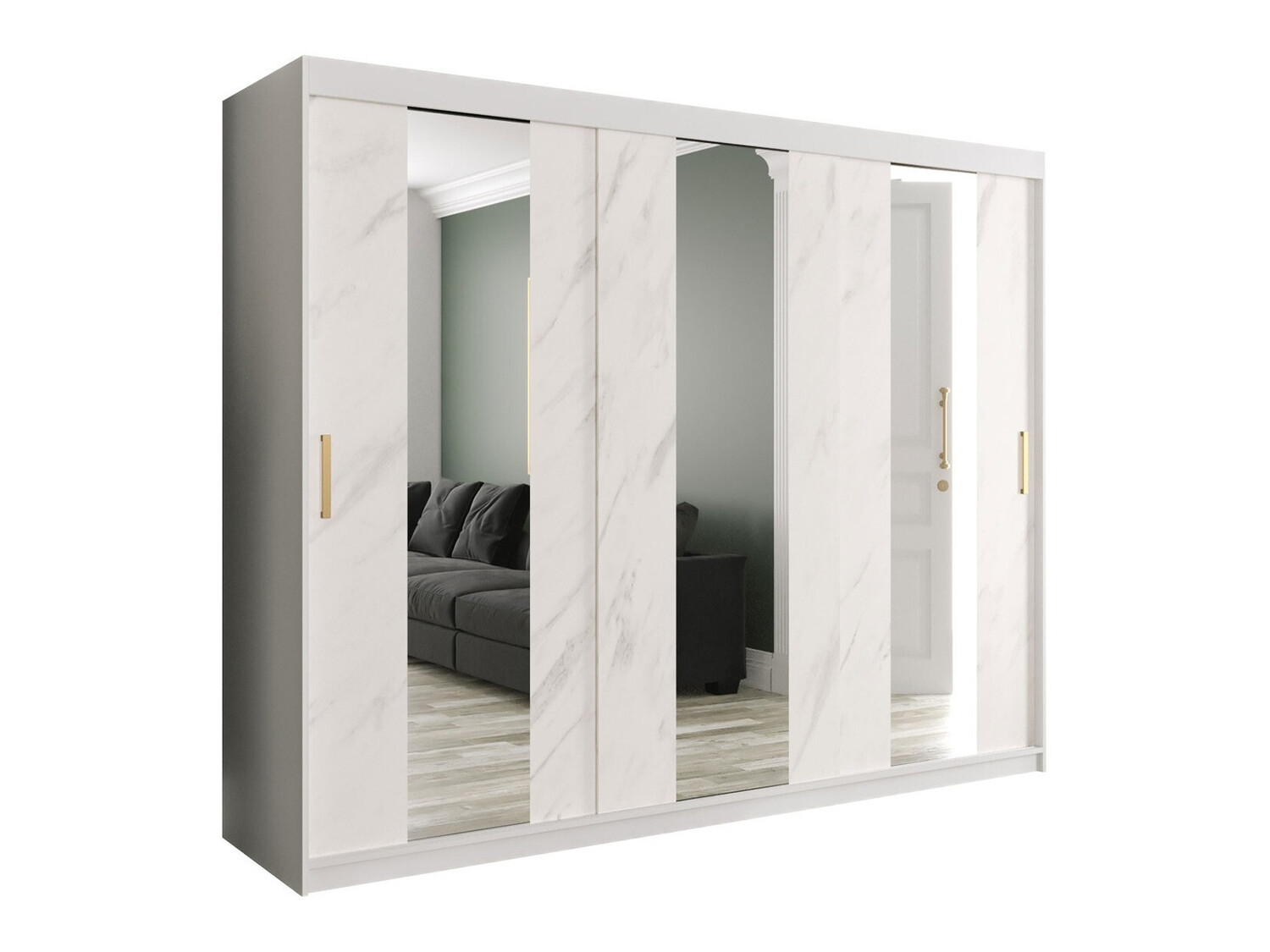 Kleiderschrank Hartford 245 (Matt weiss + Weisser Marmor)
