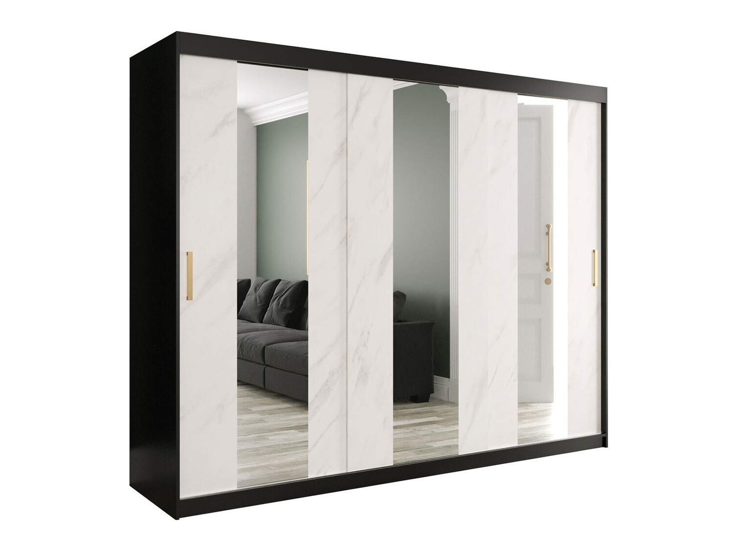 Kleiderschrank Hartford 245 (Mattschwarz + Weisser Marmor)