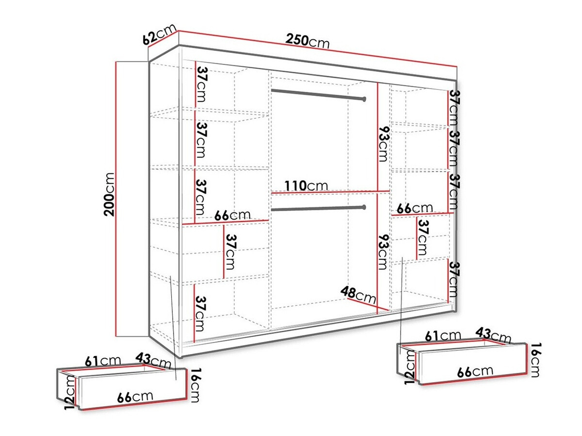 Kleiderschrank Hartford 245 (Mattschwarz + Weisser Marmor)