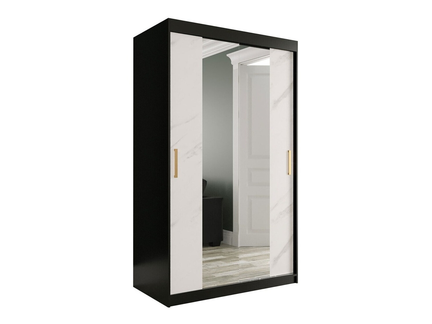 Kleiderschrank Hartford 253 (Mattschwarz + Weisser Marmor)