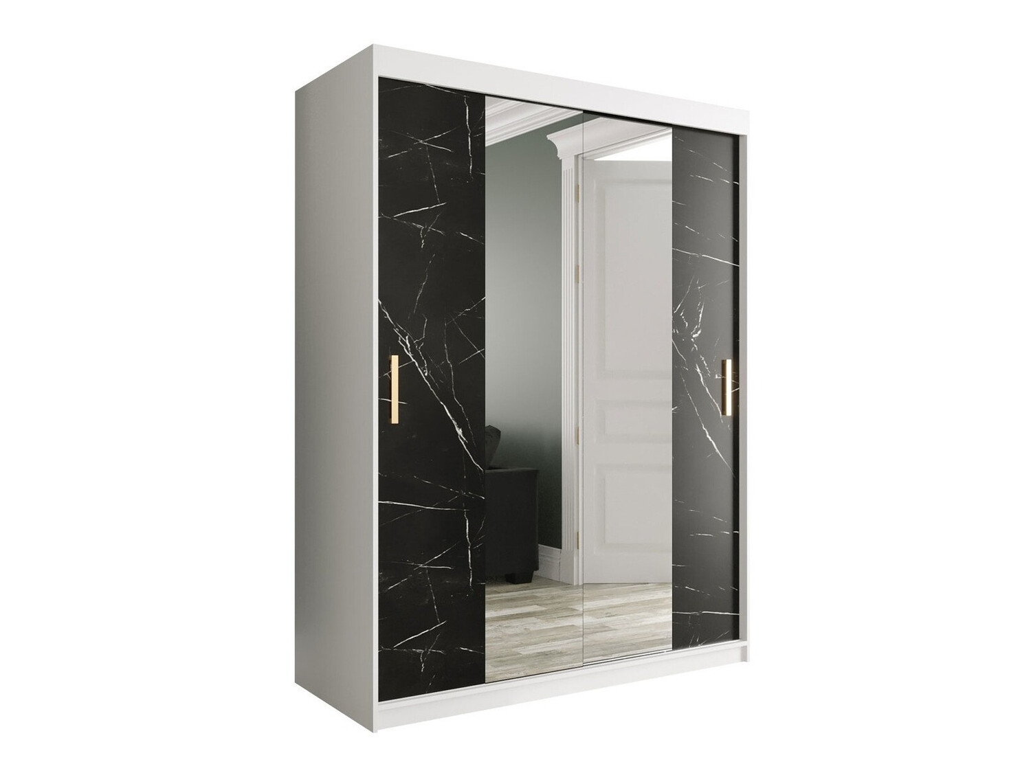 Kleiderschrank Hartford 254 (Matt weiss + Schwarzer Marmor)