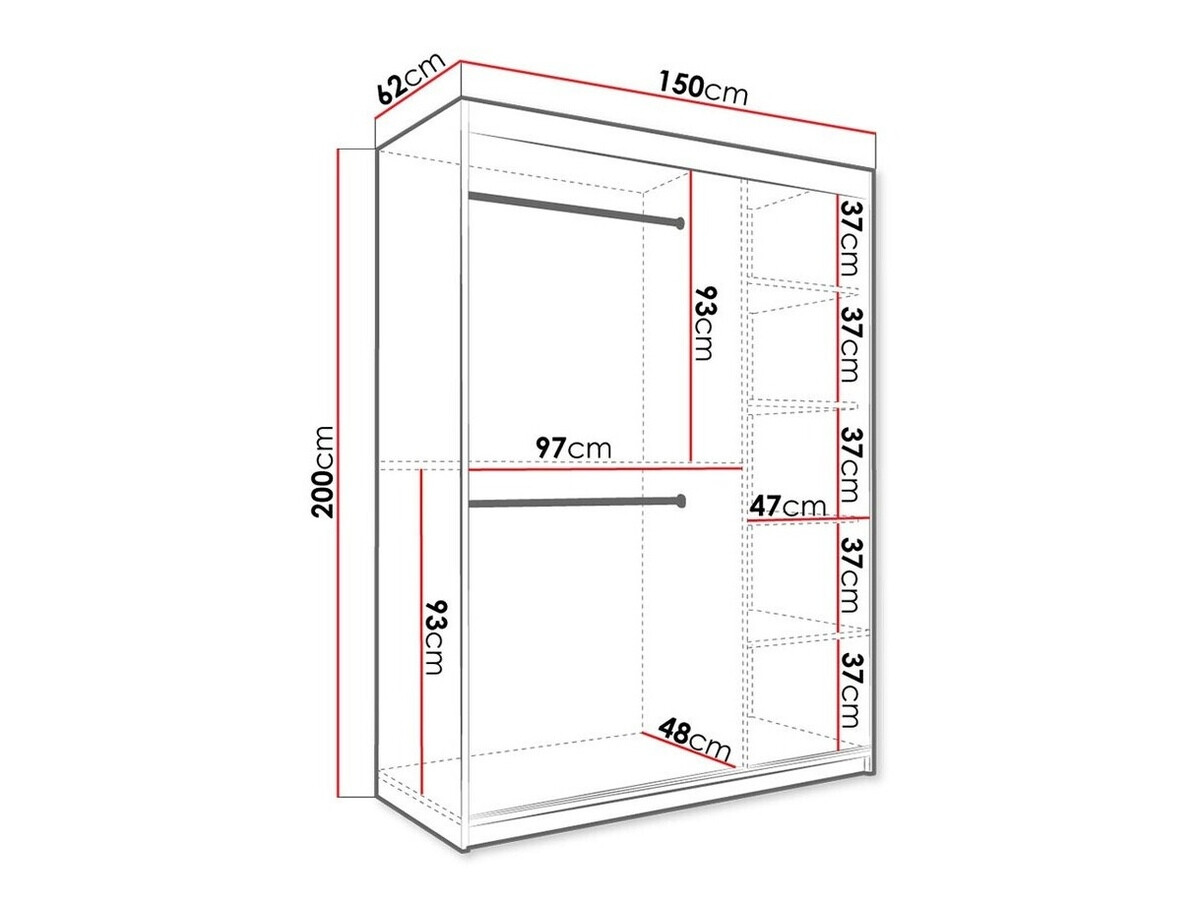 Kleiderschrank Hartford 254 (Matt weiss + Schwarzer Marmor)