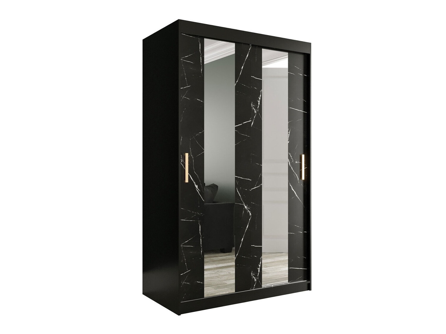 Kleiderschrank Hartford 241 (Mattschwarz + Schwarzer Marmor)