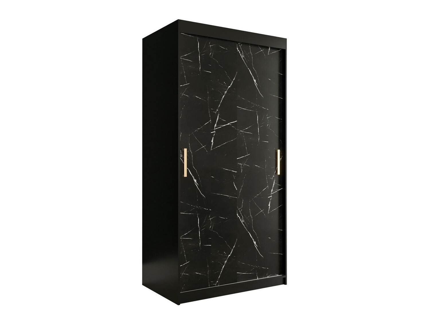 Kleiderschrank Hartford 246 (Mattschwarz + Schwarzer Marmor)