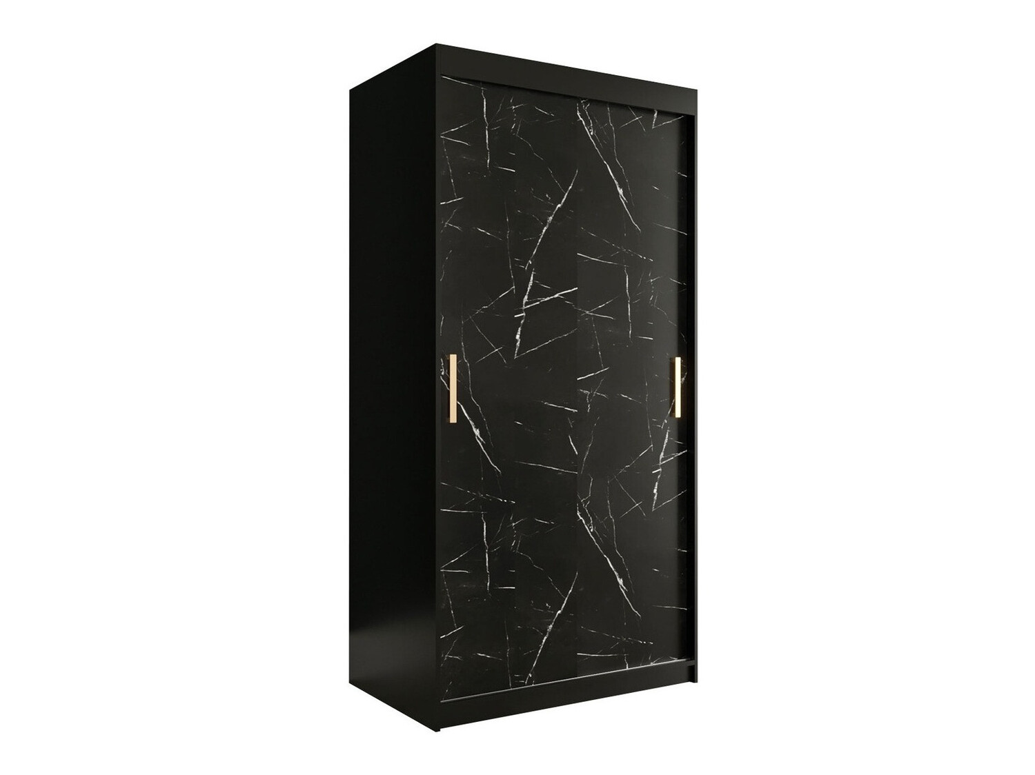 Kleiderschrank Hartford 246 (Mattschwarz + Schwarzer Marmor)