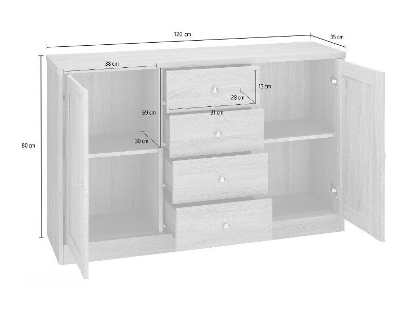 Kommoden Cirtene 105 (Weiss + Eichenholzoptik)