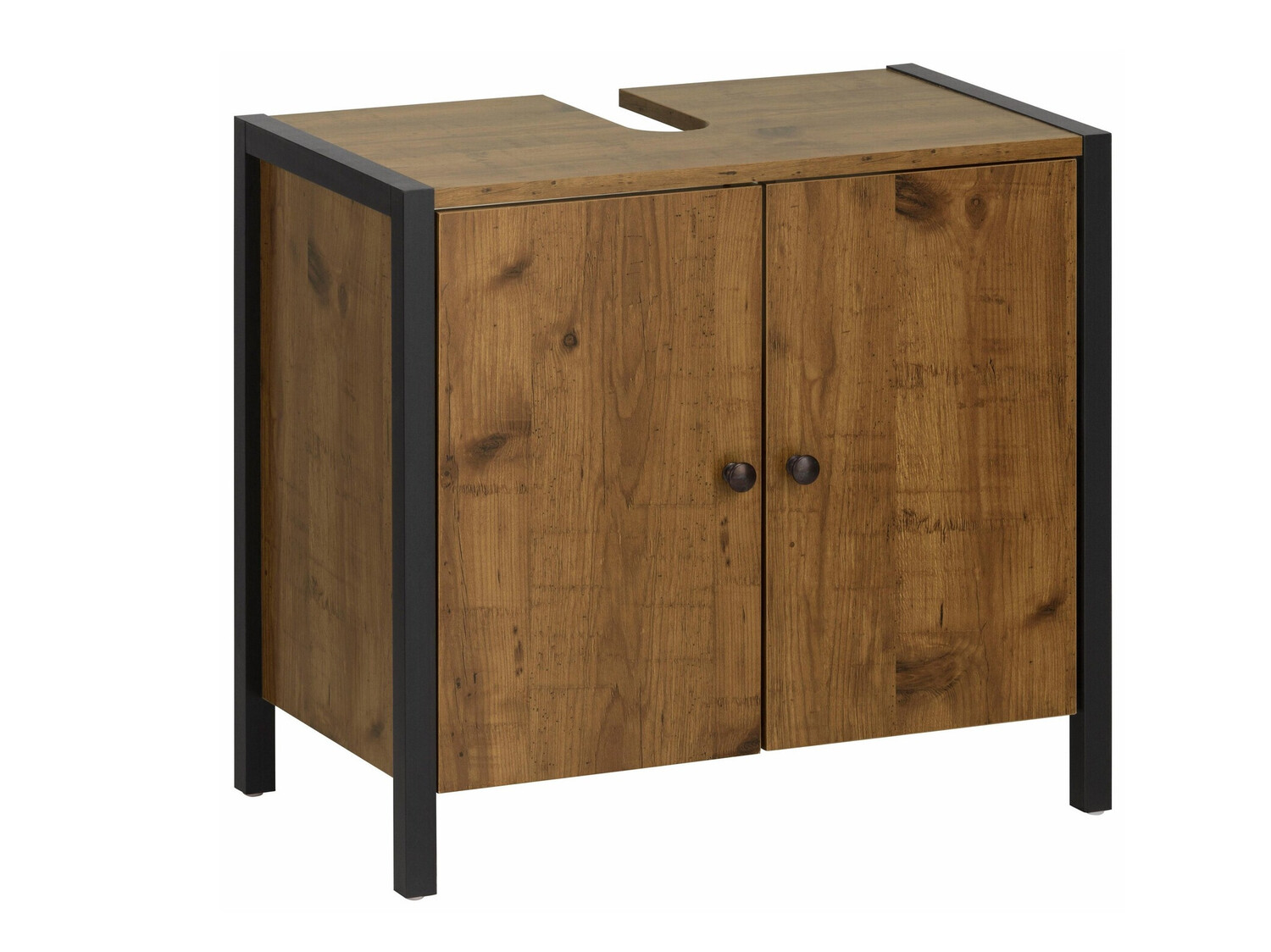 Stehender Badezimmerschrank für ein Waschbecken Larnovo 113 (Eichenholzoptik dunkel + Schwarz)